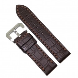 Curea de ceas Robusta din Piele Naturala - Culoare Maro, Imprimeu Crocodil - 24mm - WZ4019