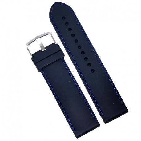Curea ceas silicon negru si cusatura albastra 26mm